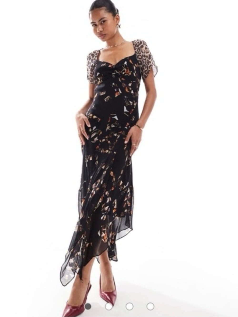 AllSaints Leah maxi tea dress in black mix print